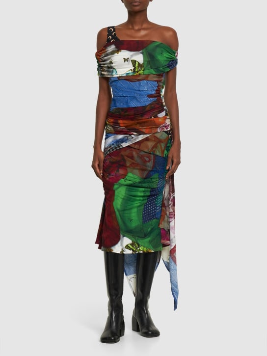Marine Serre: Jupe mi-longue en patchwork de jersey drapé - Multicolore - women_1 | Luisa Via Roma