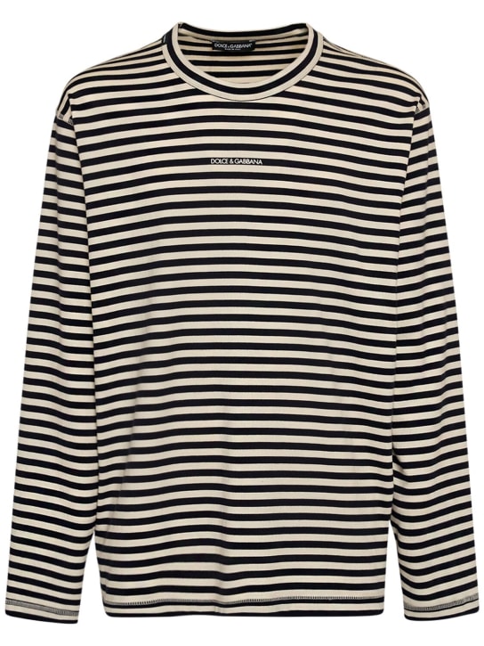 Dolce&Gabbana: Camiseta de jersey de algodón a rayas - Beige/Negro - men_0 | Luisa Via Roma