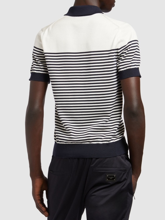 Dolce&Gabbana: Striped knit silk polo - Blue/White - men_2 | Luisa Via Roma