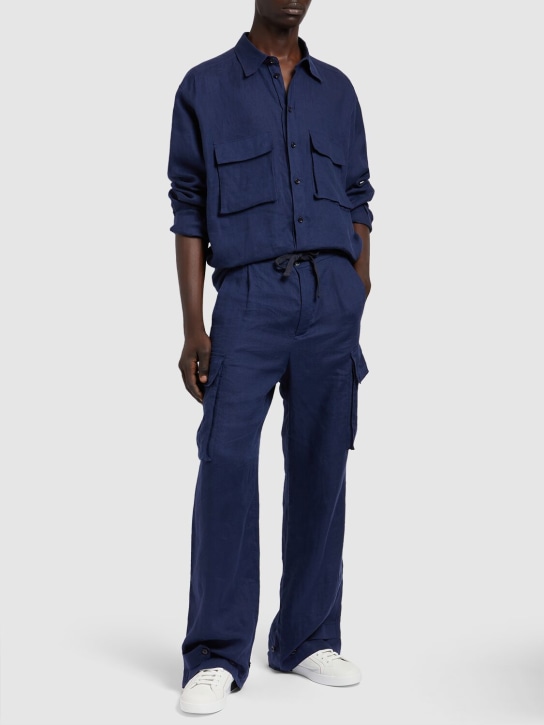 Dolce&Gabbana: Camicia oversize in lino - Blue Scuro - men_1 | Luisa Via Roma