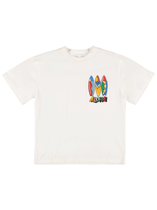 Stella Mccartney Kids: Organic cotton jersey t-shirt w/pocket - Beyaz - kids-boys_0 | Luisa Via Roma