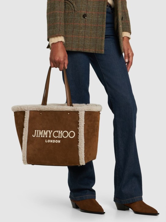 Jimmy Choo: Avenue shearling tote bag - Khaki/Brown/Natural - women_1 | Luisa Via Roma