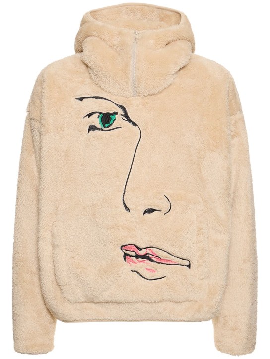 KidSuper Studios: Embroidered half-zip sweater w/ hood - Beyaz - men_0 | Luisa Via Roma