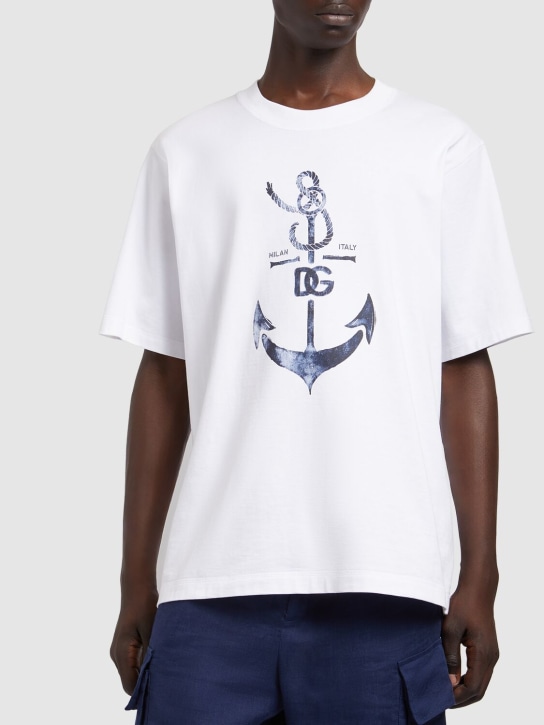 Dolce&Gabbana: Anchor printed cotton jersey t-shirt - White Ottico - men_1 | Luisa Via Roma