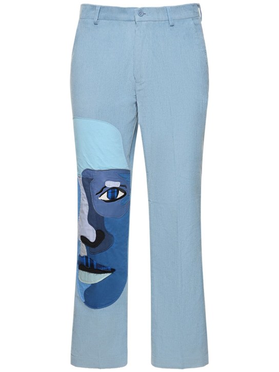 KidSuper Studios: Pantalon de costume côtelé Blue Face - Bleu/Multicolore - men_0 | Luisa Via Roma