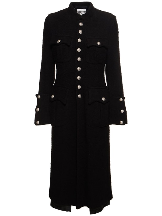 Noir Kei Ninomiya: Raised wool fit midi coat w/ buttons - Black - women_0 | Luisa Via Roma