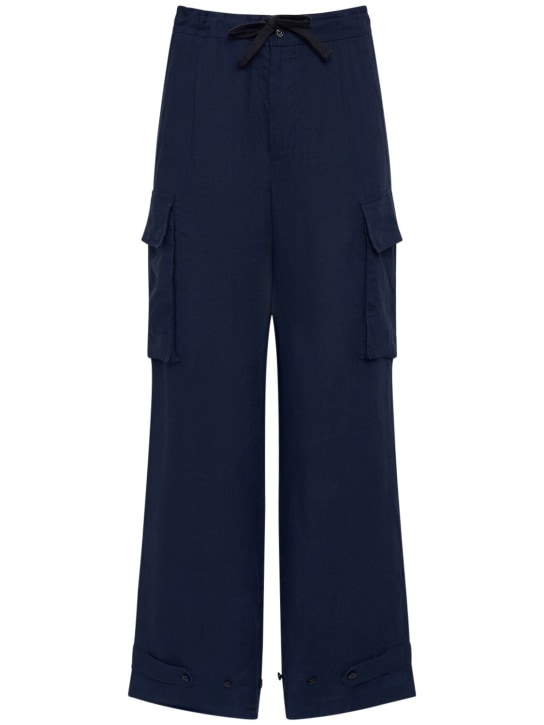 Dolce&Gabbana: Pantalon cargo en lin - Blue Scuro - men_0 | Luisa Via Roma