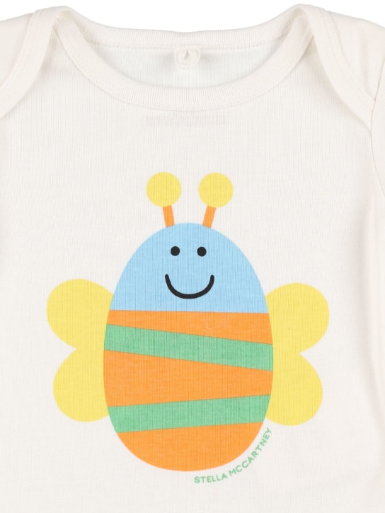 Stella Mccartney Kids: Bee print organic cotton romper & bib - White - kids-girls_1 | Luisa Via Roma