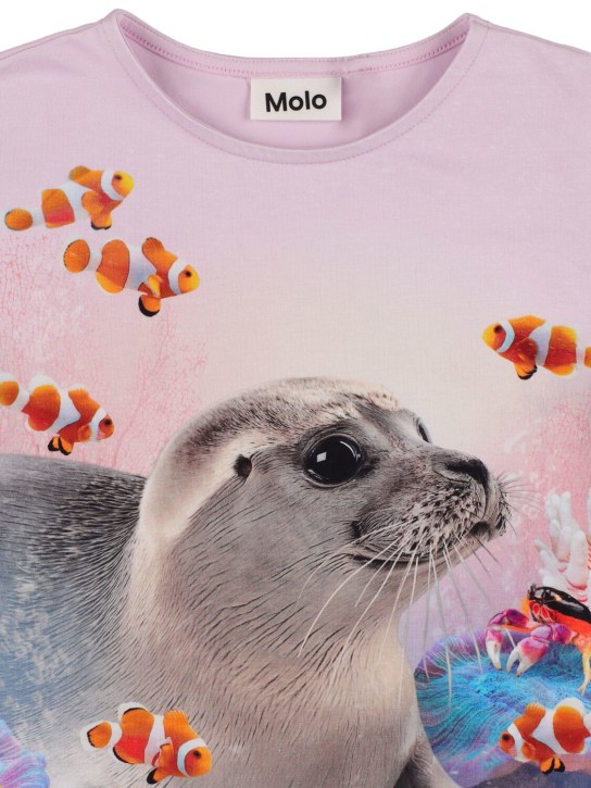 Molo: Seal Reef print organic cotton t-shirt - Light Purple - kids-girls_1 | Luisa Via Roma