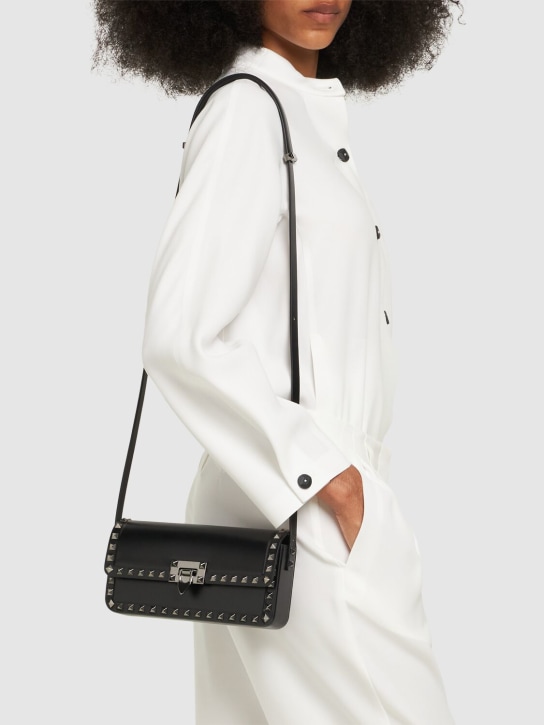 Valentino Garavani: Rockstud leather shoulder bag - Black - women_1 | Luisa Via Roma