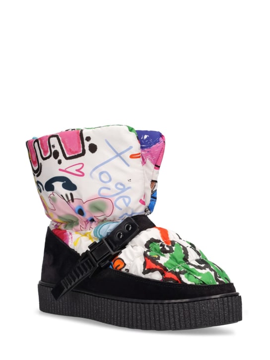 Khrisjoy: Printed nylon & fur snow boots - Multicolor - kids-girls_1 | Luisa Via Roma
