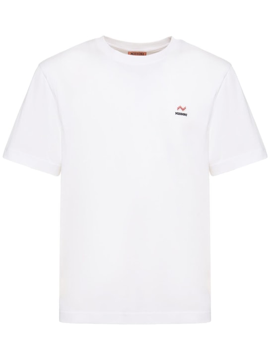 Missoni: Camiseta de jersey de algodón con logo bordado - Blanco - men_0 | Luisa Via Roma