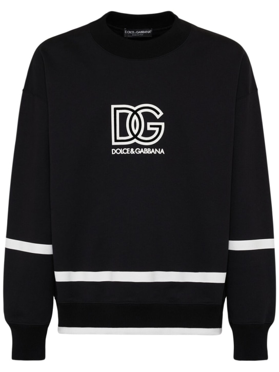 Dolce&Gabbana: Logo cotton jersey crewneck sweatshirt - Siyah - men_0 | Luisa Via Roma