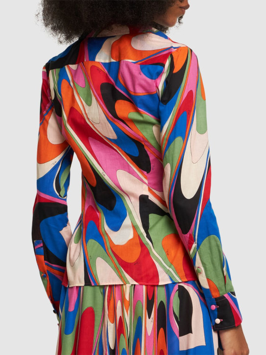 Pucci: 印花棉质长袖衬衫 - 蓝色/桃红色 - women_2 | Luisa Via Roma