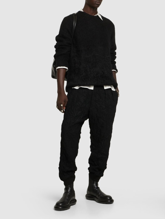 Yohji Yamamoto: Brushed mohair blend crewneck sweater - Black - men_1 | Luisa Via Roma
