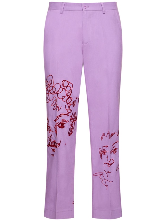 KidSuper Studios: Doodle Faces embroidered suit pants - Purple/Red - men_0 | Luisa Via Roma