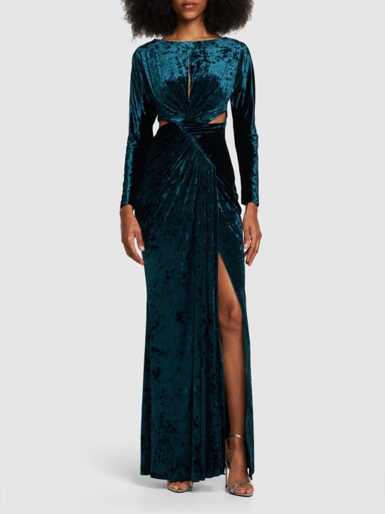 Zuhair Murad: Velvet cut out long sleeve dress - Dark Blue - women_1 | Luisa Via Roma