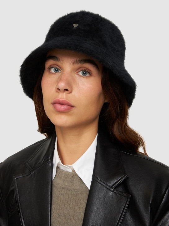 AMI Paris: Fluffy wool & acrylic bucket hat - Black - women_1 | Luisa Via Roma