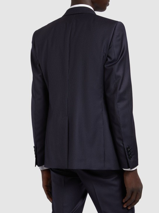 Dolce&Gabbana: Double breasted wool herringbone suit - Blue Stripe - men_2 | Luisa Via Roma