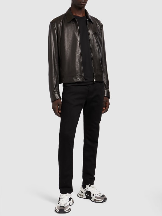 Dolce&Gabbana: Leather zip jacket - Siyah - men_1 | Luisa Via Roma