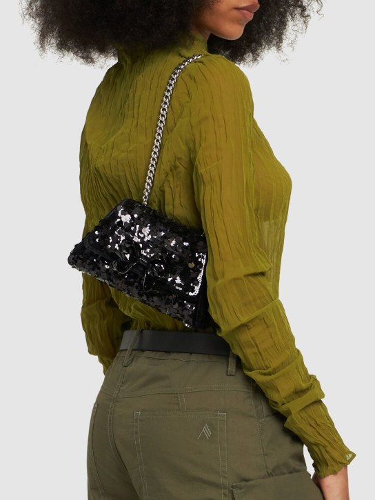 Self-portrait: Mini sequin bow shoulder bag - Siyah - women_1 | Luisa Via Roma