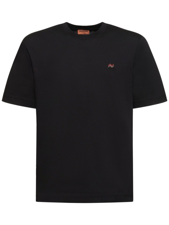 Missoni: Logo embroidery cotton jersey t-shirt - Black - men_0 | Luisa Via Roma