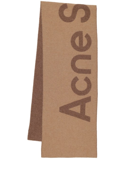 Acne Studios: Écharpe en laine à logo Acne - Camel/Marron - women_0 | Luisa Via Roma