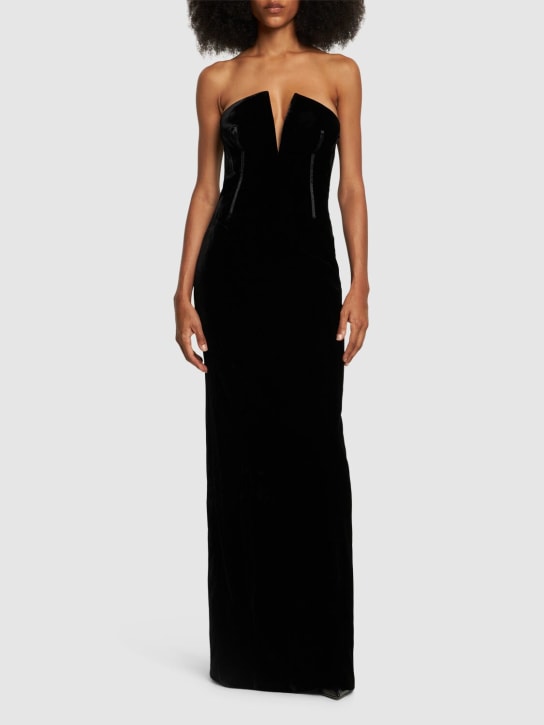 Tom Ford: Velvet bustier strapless long dress - Black - women_1 | Luisa Via Roma