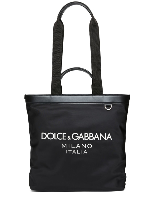 Dolce&Gabbana: Rubberized logo nylon tote bag - Black - men_0 | Luisa Via Roma
