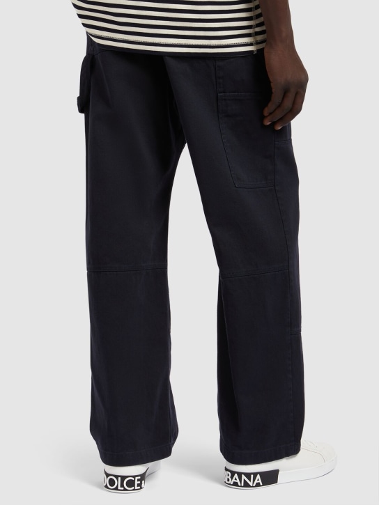 Dolce&Gabbana: Wide cotton gabardine worker pants - Blue Scurissimo - men_2 | Luisa Via Roma