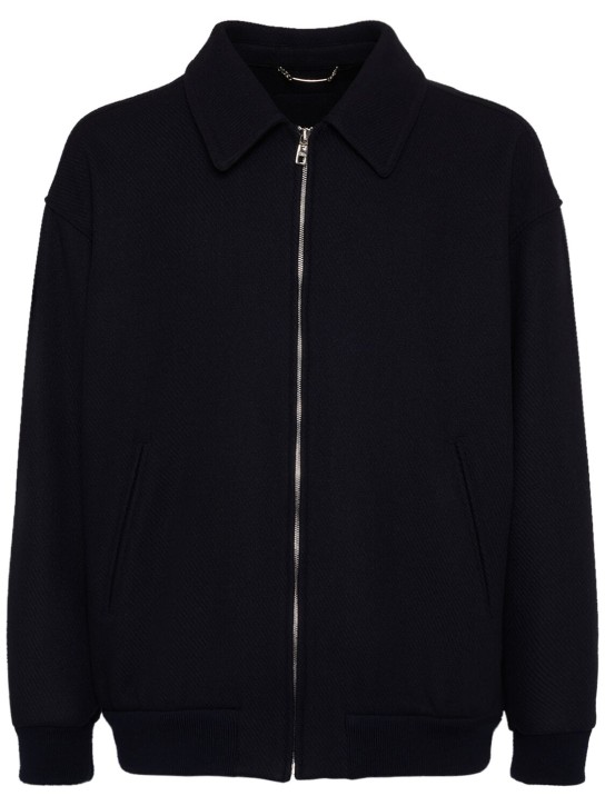 Dolce&Gabbana: Veste zippée en laine avec plaque logo - Blue Scurissimo - men_0 | Luisa Via Roma
