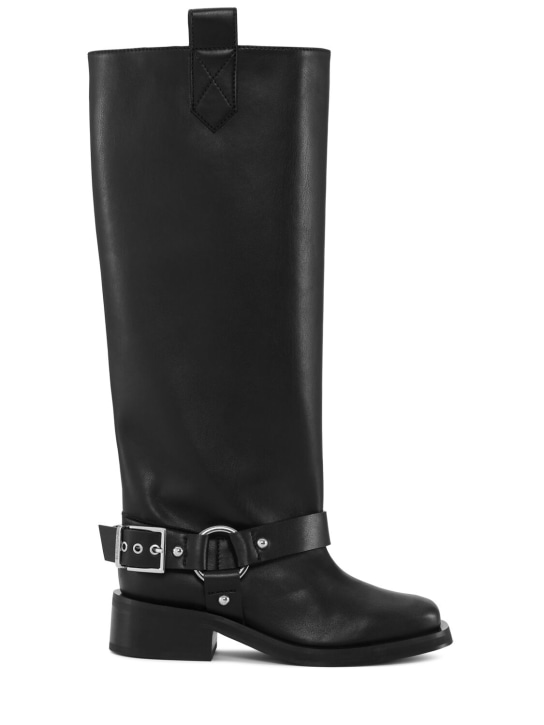 GANNI: 50mm Biker Tubular faux leather boots - women_0 | Luisa Via Roma