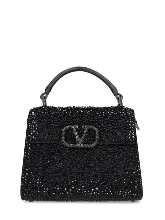 Valentino Garavani: Mini Vsling crystals top handle bag - Black - women_0 | Luisa Via Roma