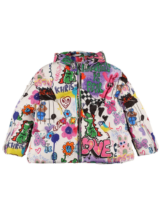 Khrisjoy: All over print quilted nylon down jacket - Beyaz - kids-girls_0 | Luisa Via Roma