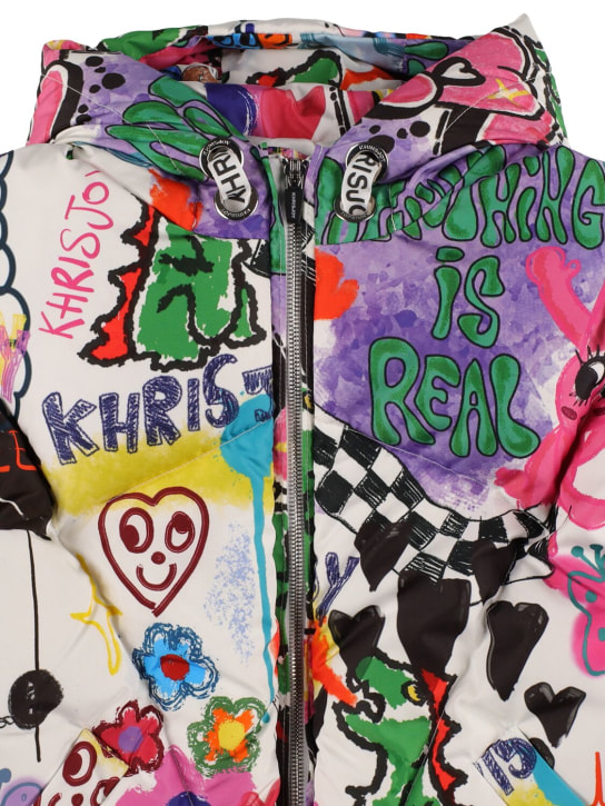 Khrisjoy: 올오버 프린트 퀼티드 나일론 다운 재킷 - 화이트/멀티 - kids-girls_1 | Luisa Via Roma