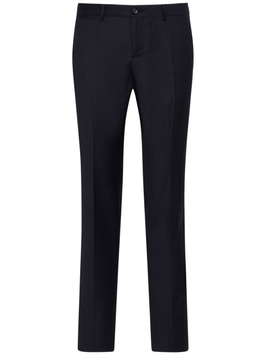 Dolce&Gabbana: Double breasted wool herringbone suit - Blue Stripe - men_7 | Luisa Via Roma