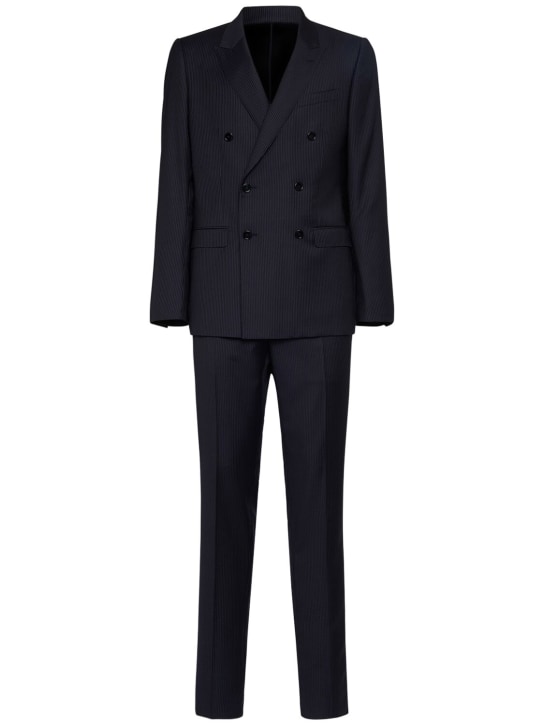 Dolce&Gabbana: Zweireihiger Anzug aus Wolle - Blue Stripe - men_0 | Luisa Via Roma