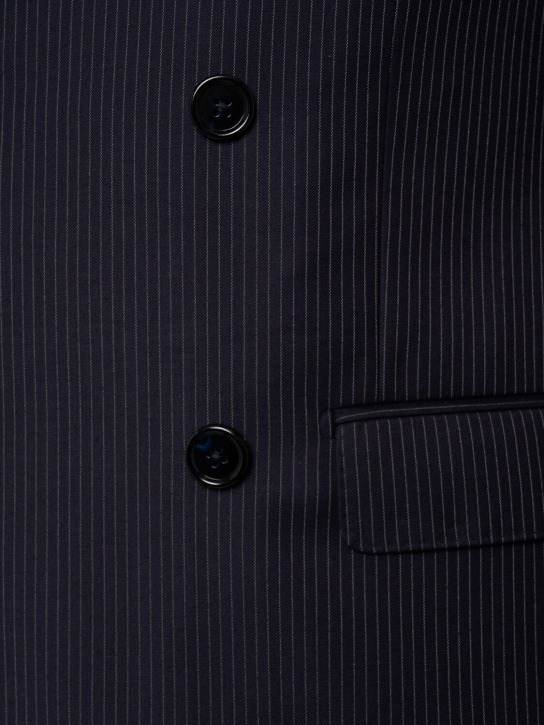Dolce&Gabbana: Double breasted wool herringbone suit - Blue Stripe - men_5 | Luisa Via Roma