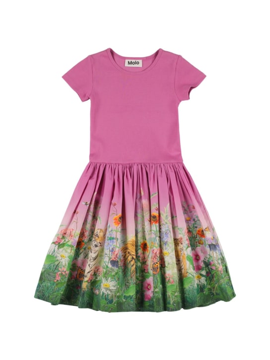 Molo: Tiger print cotton blend dress - Dark Pink - kids-girls_0 | Luisa Via Roma