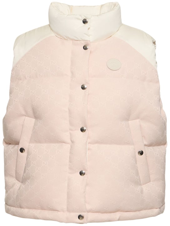 Gucci: GG cotton canvas padded down vest - Vanilla/Pink - women_0 | Luisa Via Roma