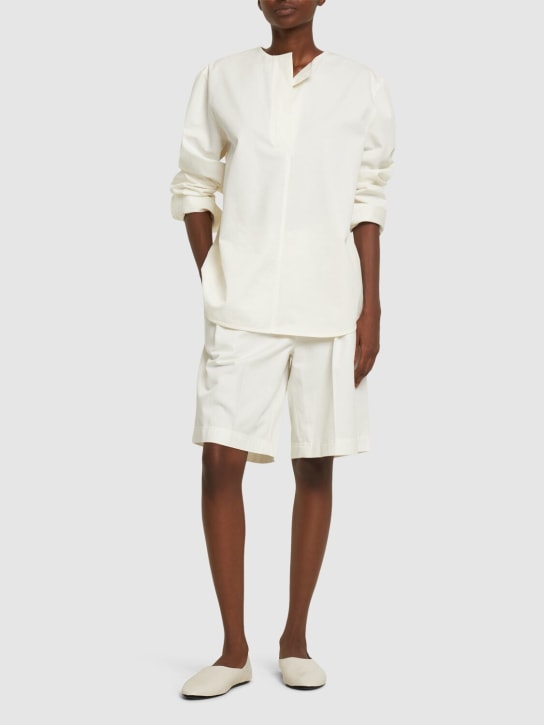 Toteme: Collarless cotton twill shirt - White - women_1 | Luisa Via Roma