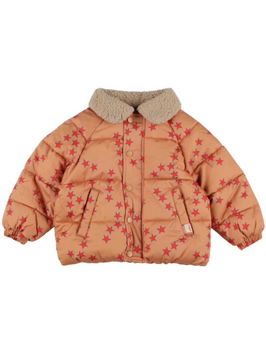 Tiny Cottons: Star print nylon puffer jacket - Light Brown - kids-boys_0 | Luisa Via Roma
