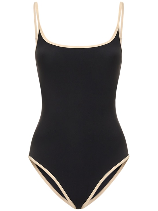 Toteme: Contrast hem one piece swimsuit - Black - women_0 | Luisa Via Roma