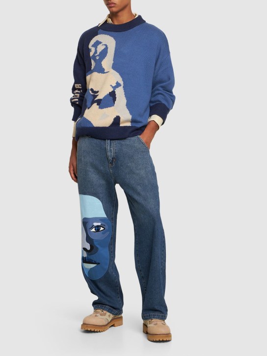 KidSuper Studios: Suéter de lana - Azul/Multicolor - men_1 | Luisa Via Roma