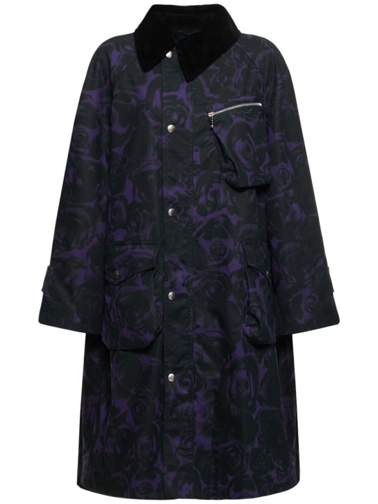 Burberry: Rose print cotton gabardine long coat - Purple - women_0 | Luisa Via Roma