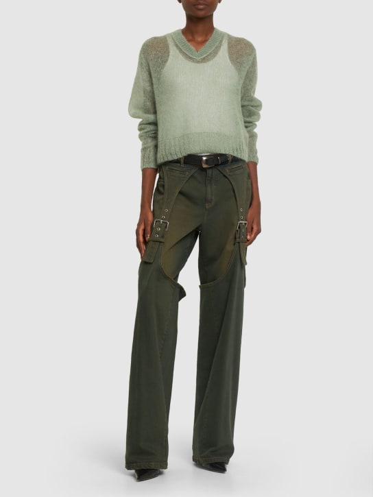 Blumarine: Denim wide jeans w/ suspenders - Denim Washed - women_1 | Luisa Via Roma