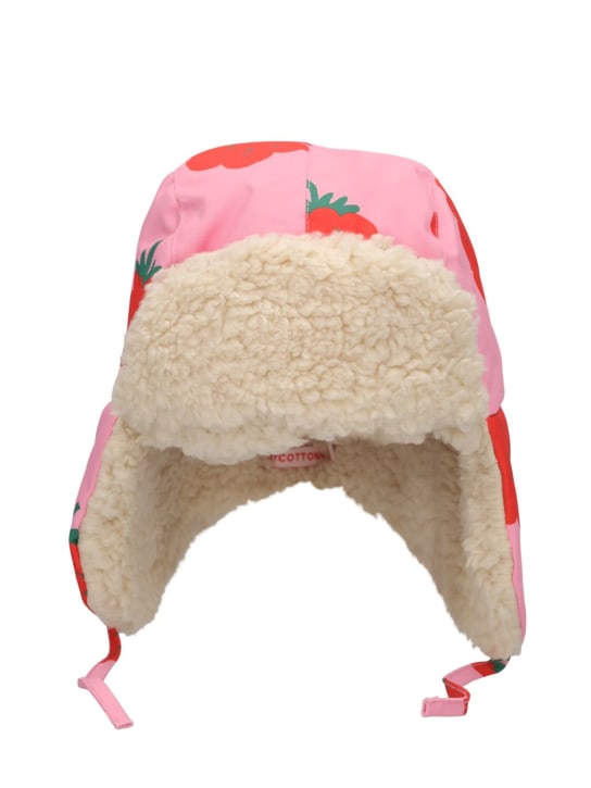 Tiny Cottons: Raspberry print nylon & teddy hat - Pink/Red - kids-girls_0 | Luisa Via Roma