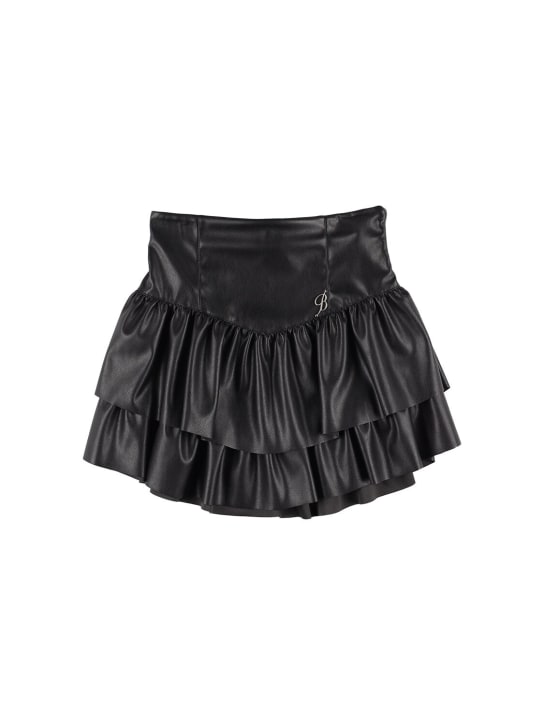 Miss Blumarine: Faux leather skirt - Siyah - kids-girls_0 | Luisa Via Roma
