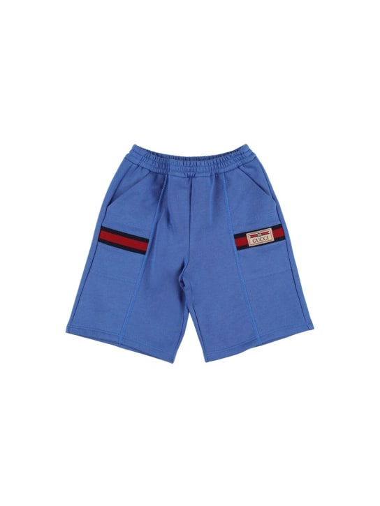 Gucci: Shorts in jersey di misto cotone - Blu/Multi - kids-boys_0 | Luisa Via Roma