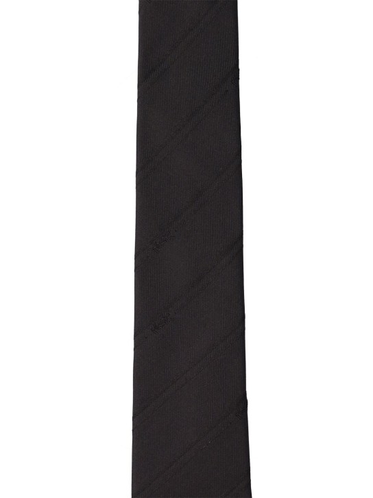 Saint Laurent: Cassandre striped silk tie - Black - men_1 | Luisa Via Roma